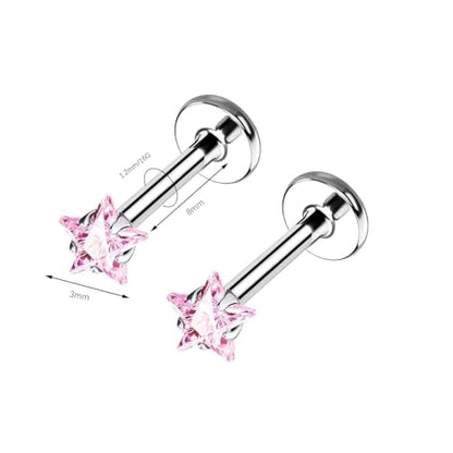 BelezaDosas G23 Titanium Labret Studs Threadless 16G Lip Rook Lobe Tragus Helix Cartilage Push Back Earring Piercing Jewelry - style: star-pink