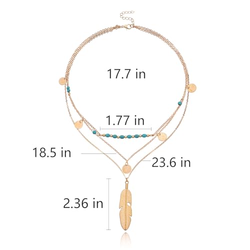 Gold Layered Necklace for Women Summer Boho Layered Stacked Pendant Necklace Country Concert Necklace Turquoise Coin Long Necklace - color: C
