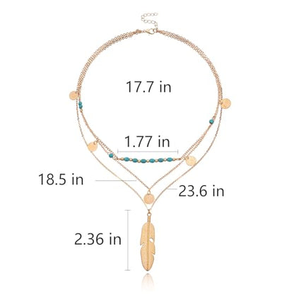 Gold Layered Necklace for Women Summer Boho Layered Stacked Pendant Necklace Country Concert Necklace Turquoise Coin Long Necklace - color: C