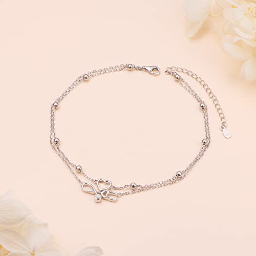 Flyow Anklet for Women S925 Sterling Silver Adjustable Foot Beaded Heart Charm Ankle Bracelet Anklets Jewelry - style: Stethoscope