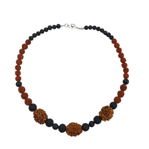 Energized Rudraksha Shiva Necklace - HANDMADE, Hindu Meditation Mala with Original 5 and 3 Mukhi Face Rudraksh Beads, Negative Energy Protection Jewelry for Men and Women