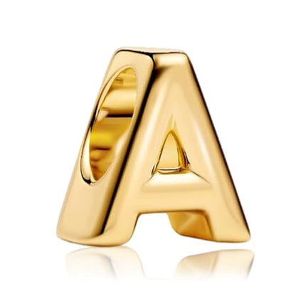 S925 A-Z Bead Charms,Initial Letter Alphabet, 14K Gold Plated, for Bracelet Necklace, Gift for Mothers Nurses Day Graduation Birthday Anniversary, for Girlfriend Family Friend, for Pandora - style: A Letter