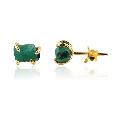 YASHEE Emerald Crystals Stud Earring, Raw Stone, Chakra Energy Healing Gemstone, Real Crystal, May Birthstone, Women & Girls Push Back Earrings, Gold Plated Christmas Gift Jewelry