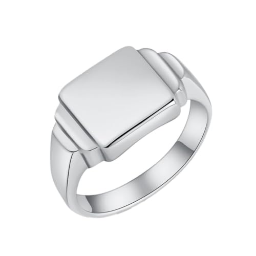 PAURO Unisex Square Shaped Signet Ring Geometric Style | Stainless Steel Square-shaped Signet Style for Men Women,Classical Simple Plain Wedding Engagement Statement Ring - color: Silver