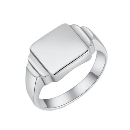 PAURO Unisex Square Shaped Signet Ring Geometric Style | Stainless Steel Square-shaped Signet Style for Men Women,Classical Simple Plain Wedding Engagement Statement Ring - color: Silver