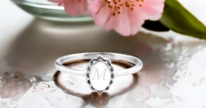 Cherished Moments .925 Sterling Silver or 14K Gold Plated Personalized Gift Signet Ring with Engraved Initial for Baby, Toddler, Kids, Girls, and Children - color: Silver