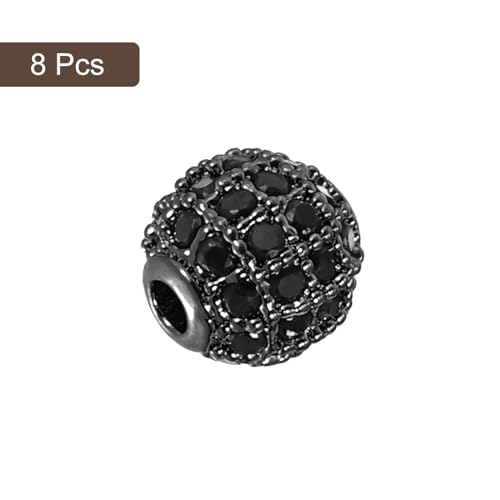 UXcell Round Charm Beads, 8pcs 6mm - Brass, Zircon Beads for DIY Bracelets Jewelry Making (Black - Metallic Black) - color: Metallic Black, size: 6mm