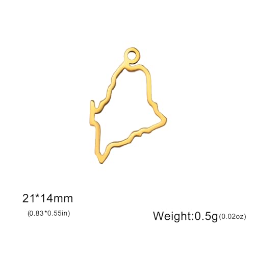 kkjoy 5Pcs Hollow Continents Maps of USA Pendant Charms for Jewelry Making and Crafting, Stainless Steel Mini Charm Craft Supplies Accessories for DIY Bracelet Necklace Earrings - color: Hollow Maine Map - Gold