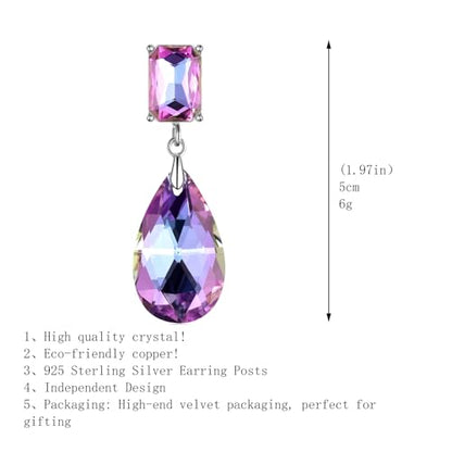 Crystal Heart Teardrop Dangle Earrings for Women Hypoallergenic Multicolor Cubic Zirconia Drop Earrings for Wedding Prom Party Daily Wear - color: Teardroppurple