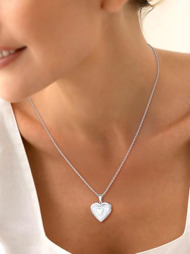 U7 Women Locket Necklace, Heart Photo Lockets Hold Picture, Gift Box Packed | Gold/Silver/Rose Locket Charm, Custom Picture and Engravement Heart Pendant, 20" Chain, Personalized Gift for Mom Wife Friend - color: 01# (Hot!)Platinum Heart