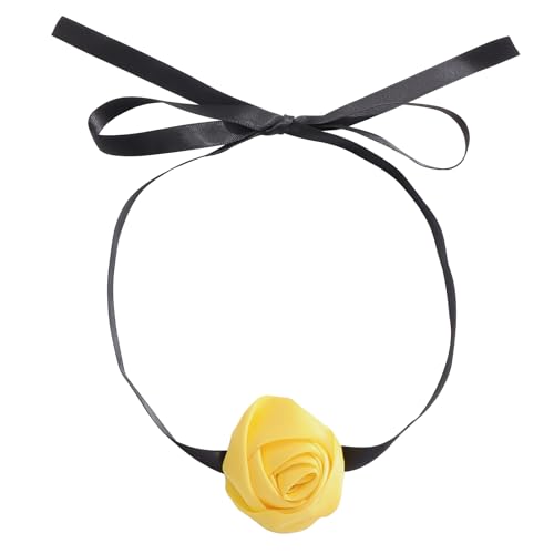 Firstmeet Floral Rose Necklace Handmade Flower Satin Ribbon Choker Necklace for Women - color: Yellow