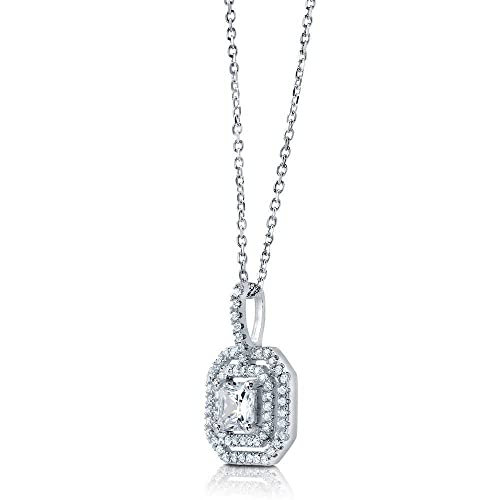 BERRICLE Sterling Silver CZ Pendant Necklace for Women, Cubic Zirconia - Cushion, Pear, Princess, Round Cut - Art Deco Halo Designs - style: Octagon Halo