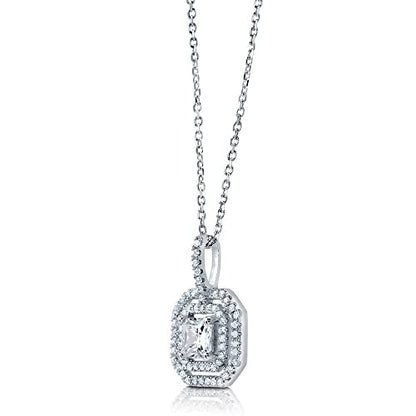 BERRICLE Sterling Silver CZ Pendant Necklace for Women, Cubic Zirconia - Cushion, Pear, Princess, Round Cut - Art Deco Halo Designs - style: Octagon Halo