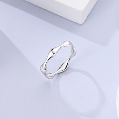 Hapour 925 Sterling Silver Ring for Women, Simple Statement Eternity Rings Modern Geometric Everyday Unique Wedding Band Stackable Rings 6-9 - color: Silver