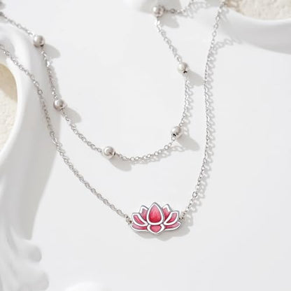Anklet for Women S925 Sterling Silver Adjustable Foot Charm Ankle Bracelet Anklets Jewelry 9.5-10.5 Inches - color: Yoga Lotus（Pink)