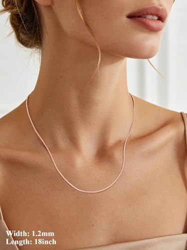 U7 Snake Necklace for Women 14K Gold Plated/Silver/Rose Gold/Black Chain Necklace Hypoallergenic, Stainless Steel Tiny Snake Chain Necklace 1/1.2/1.5/2MM, 14-30" Adjustable Minimalist Gift - color: f.Rose Gold-1.2mm