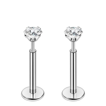 PunkTracker 16g/18g/20g Titanium Steel Threadless Flat Back Cartilage Earrings for Helix/Tragus/Conch/Daith/Earlobe - Nose Studs Lip Rings Labret Monroe Piercing Jewelry for Women Men 2PCS - style: 16g,silver,8mm bar,2mm gem