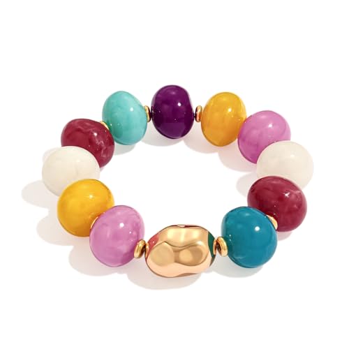 Multicolor Chunky Beaded Bracelet for Women Bold Acrylic Resin Stretch Bracelet Summer Beach Statement Bracelets Trendy Elastic Bangle Jewelry - color: Chunky bead bracelet-colorful