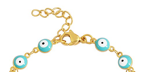 Women's Charm Enamel Evil Eye Protection Link Chain Bracelet - color: Gold,Turquoise