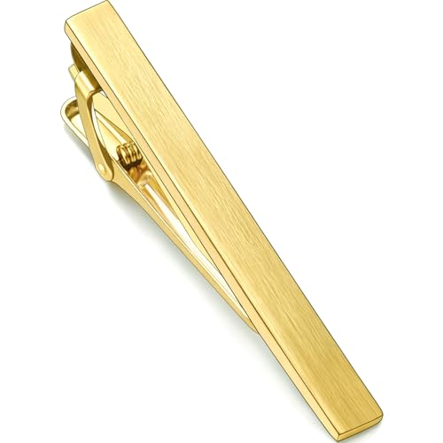 Brush Tie Clips for Men Gold Silver Black, Oahcizelm 2.36in Tie Bar & Pin | Solid Brass Tie Clips with Gift Box. Men's Accessories ideal for Business, Wedding, Formal Event, Husband, Boyfriend, Father - style: Golden
