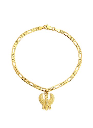 Fashion 21 Women's Cross, Ankh, Queen Nefertiti Piece 10 inches Figaro Chain Anklet Foot Bracelet in Gold Tone - style: Horus Bird / Figaro