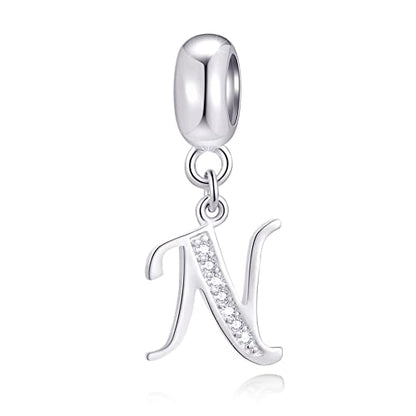 26 Letter Pendant Charms, Polished 925 Sterling Silver Complete Initial A-Z Dangling CZ Stone Alphabet Beads, fits European Bracelet Necklace, Gift for Mother/Father/Daughter/Son/Sister/Aunt - color: Letter N CZ Pendant Charm
