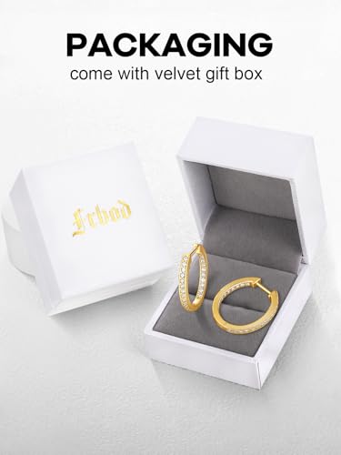 Moissanite Hoop Earrings for Women, 3.5ct/0.76ct D Color VVS1 Yellow Gold Plated Earrings, 925 Sterling Silver Inside Out Round Loops/Six Stone 20mm Hoops, Birthday Christmas Valentines Jewelry - color: Yellow Gold - Pave