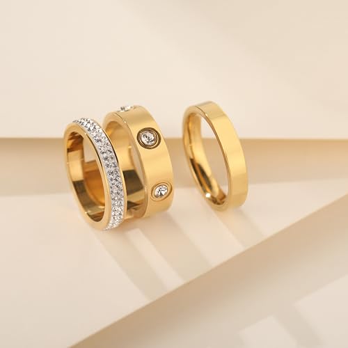 Gold Silver Rings for Women Dainty 18K Gold Plated Cubic Zirconia Stacking Rings for Women Thumb Ring Set Love Friendship Dual Band Rings Promise Wedding Engagement Rings - color: Gold