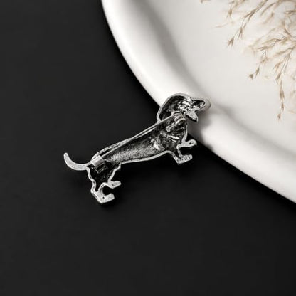 Silver Dog Brooch Alloy Dachshund Pin Vintage Textured Animal Lapel Brooch for Coat Scarf Bag Fashion Jewelry