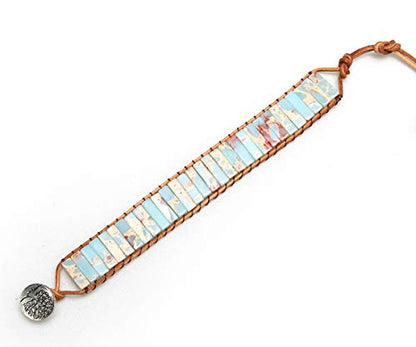 7 Chakra Bracelet Bohemian Handmade Leather Wrap Healing Protection Natural Stone Yoga Beaded Bracelets Boho Friendship Jewelry - color: Beige Emperor