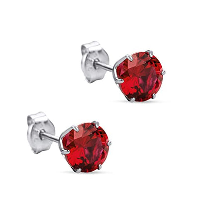 Orovi Round 14K Gold Earrings for Women in Solid 14K White Gold 585/14K Yellow Gold 585 with Ruby/Sapphire/Zirconia/Emerald Gemstones, Stud Earrings For Women,Women's Jewelry Delivered in Jewelry Box - color: 14K White Gold/ Ruby