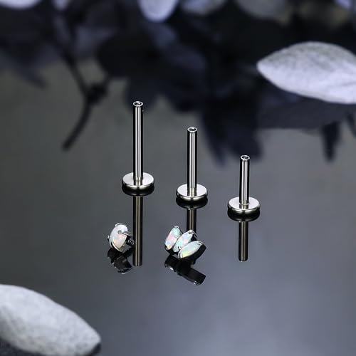 Titanium Flat Back Lip Rings Internally Threaded Earrings Studs Nose Rings 16G Opal CZ Tragus Cartilage Lobe Rook Helix Conch Labret Medusa Piercing Jewelry for Women Men W Piercing Taper Set - style: Three Opal