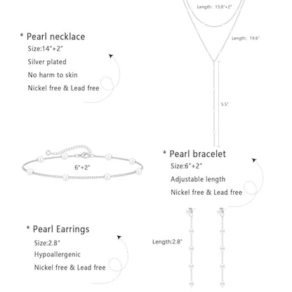 HERIER Lariat Gold Necklace for Women, Dainty Long Necklace 14k Gold Plated/Silver Y-Shaped Layered Beaded Chain Drop Necklaces for Women Trendy Simple Gold Jewelry for Women Gifts - color: Y Layered Pearl Jewelry-Silver