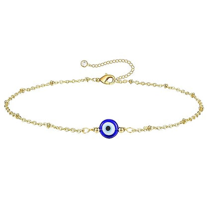 Fesciory Evil Eye Bracelet for Women, Gold Plated Adjustable Chain Jewelry | Blue Evil Eye Charm Bracelet, Lucky Amulet Symbolism, Dainty Adjustable Chain, Daily wear, Jewelry gifts - color: Gold-9
