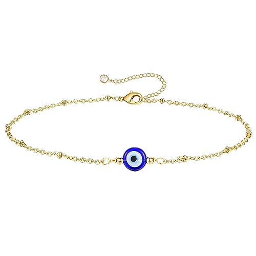Fesciory Evil Eye Bracelet for Women, Gold Plated Adjustable Chain Jewelry | Blue Evil Eye Charm Bracelet, Lucky Amulet Symbolism, Dainty Adjustable Chain, Daily wear, Jewelry gifts - color: Gold-9