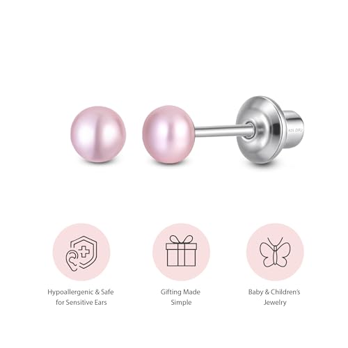 Pearl Screw Back Stud Earrings, 925 Sterling Silver Hypoallergenic - color: Pink, size: 4mm-Medium