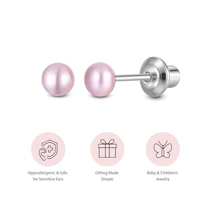 Pearl Screw Back Stud Earrings, 925 Sterling Silver Hypoallergenic - color: Pink, size: 4mm-Medium
