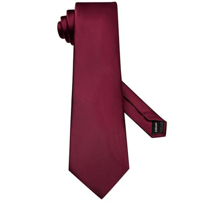 Hi-Tie 5Pcs Mens Solid Color Silk Tie Satin Pretied Bowtie Lapel Pin for Men Handkerchief Cufflink Wedding Gift Box - color: Burgundy