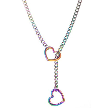 Heart O-ring Slip Chain Necklace For Women Handmade Punk Heart Slip Chain Choker Necklace Stainless Steel Cuban Chain Necklace Punk Rock Collar Necklace Adjustable Lariat Y Necklace ﻿ - color: Colour