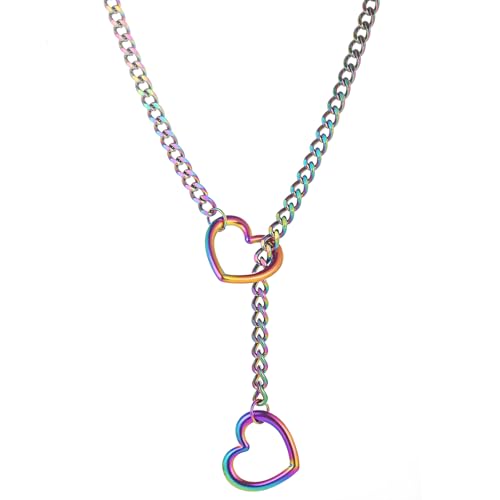 Heart O-ring Slip Chain Necklace For Women Handmade Punk Heart Slip Chain Choker Necklace Stainless Steel Cuban Chain Necklace Punk Rock Collar Necklace Adjustable Lariat Y Necklace ﻿ - color: Colour