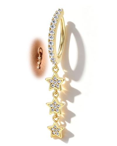 COCHARM Clicker Belly Button Rings, 14K Gold Plated Belly Navel Rings for Women, Stainless Steel Belly Piercing Jewelry Dangly - color: YG-10MM