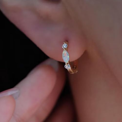 Gold Opal Huggie Earrings for Women, Minimalist Small Hoop Earrings with Zircons - color: silver