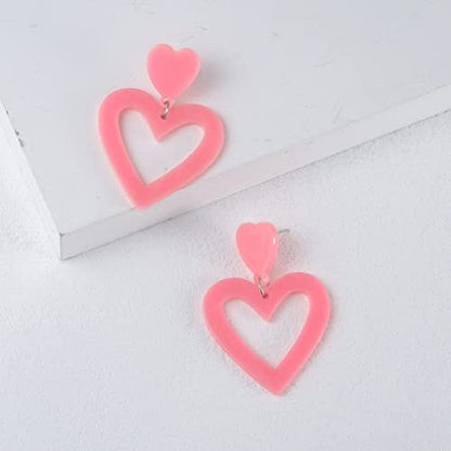 Set Heart Love Couple Colorful Stud Hoop Dangle Earrings 80 90s Retro Earrings Rectangle for Women Jewelry Gifts Geometric Valentine’s Day Neon Bright Fluorescence Costume - color: light pink