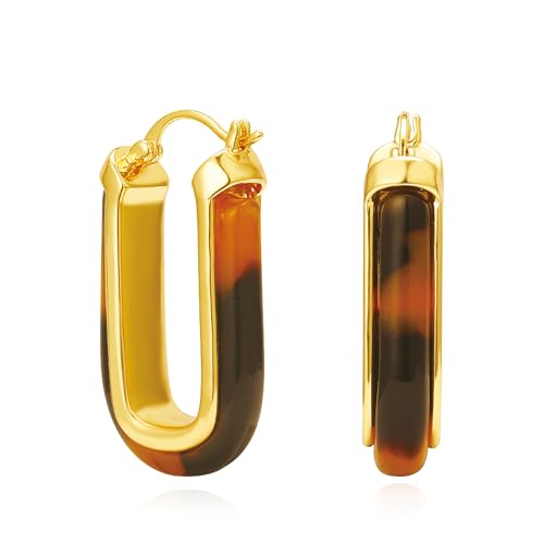 Dr's gift Chunky Leopard Print Earrings for Women 14K Gold Plated Statement Huggie Hoop Earrings Brown Acrylic Tortoise Resin Cheetah Trendy Jewelry - color: Leopard