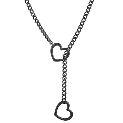 Heart O-ring Slip Chain Necklace For Women Handmade Punk Heart Slip Chain Choker Necklace Stainless Steel Cuban Chain Necklace Punk Rock Collar Necklace Adjustable Lariat Y Necklace ﻿ - color: Black
