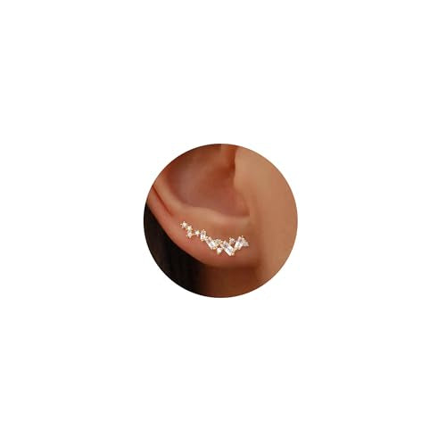 Star 14K Gold Plated Ear Cuff Earrings for Women Non Piercing, Dainty Silver Plated Clip on Cartilage Ear Cuff Non Pierced Trendy CZ Northstar Starburst Sparkling Climber Clawer Earring Jewelry - style: Cluster