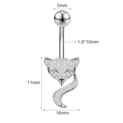 14G Surgical Stainless Steel Dangle Belly Button Rings for Women Belly Ring Dangling Piercing Jewelry CZ Snake lizard Skull Spider bat Halloween Party Punk Rock - style: Fox