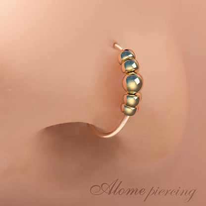 925 Sterling Silver & 14K Gold Filled Nose Ring Hoop Handmade Piercing Jewelry For Women - 24 Gauge 2mm,7mm Tiny Nose Ring with Opal - Gift Ready - color: Gold Tiny Beads
