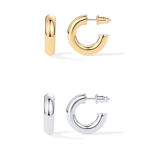 PAVOI Chunky Gold Hoop Earrings for Women, Lightweight 14K Gold Plated | Gold Hoops, Gold Plated Earrings, Womens Earrings, 14K Gold Hoop Earrings - color: Pack, size: 20 MM