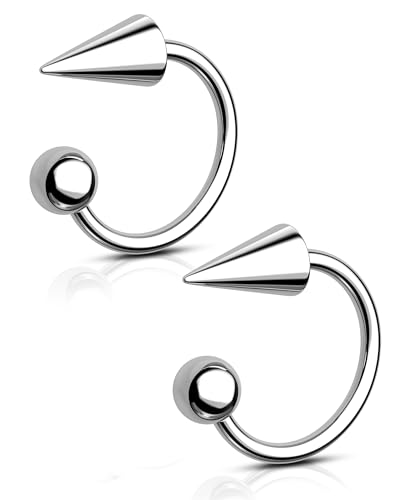 G23 Titanium Lip Rings Surgical Steel Snake Bite Lip Jewelry 16g Spike Labret Rings 8mm 10mm 12mm Horseshoe Conch Hoop Earrings 16 Gauge Conch Piercing Jewelry - size: 10mm+2 pieces